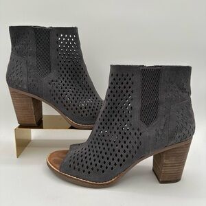 TOMS Majorca Suede Perforated Peep Toe Ankle Booties | Size 8.5